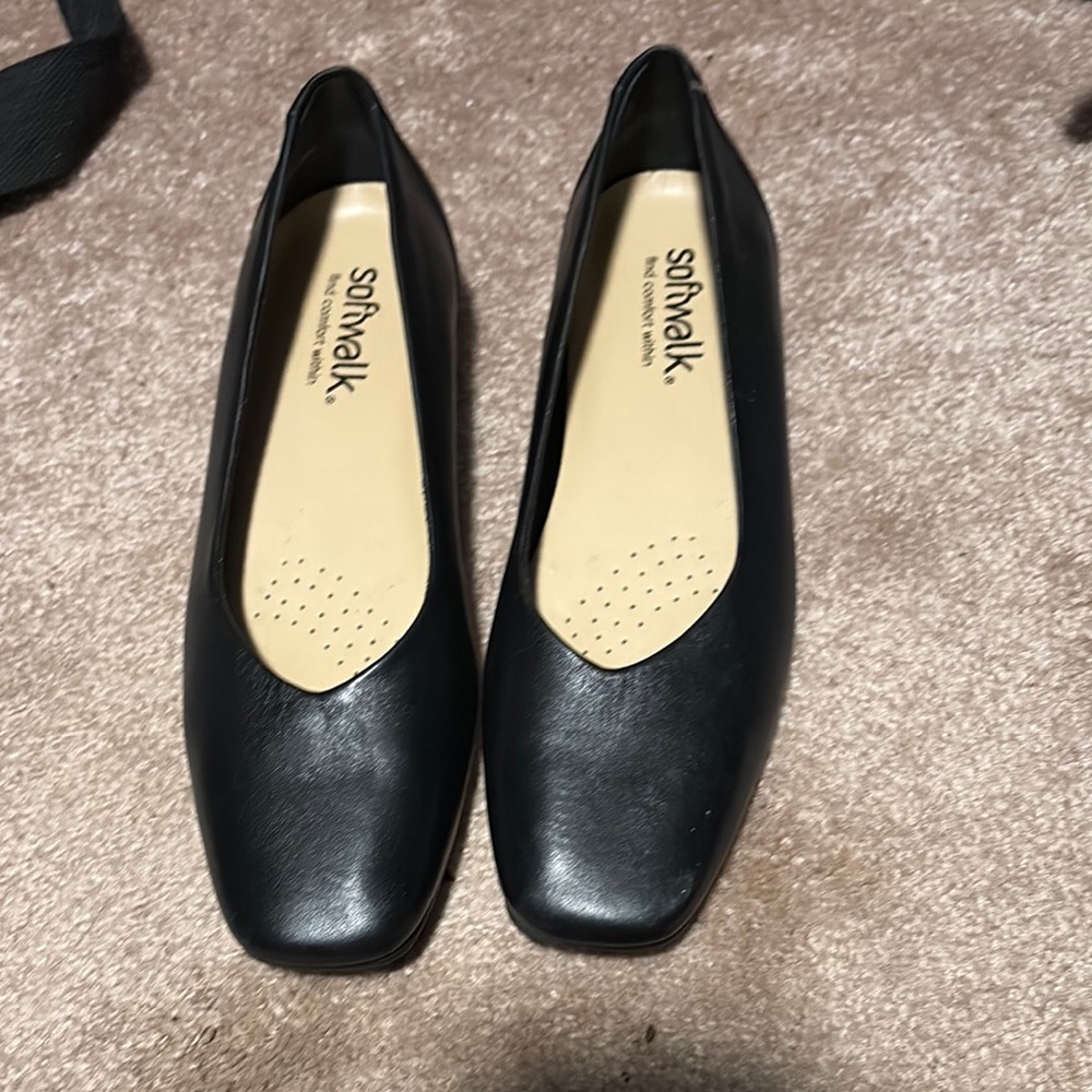 SoftWalk Black Leather Flats Square Toe